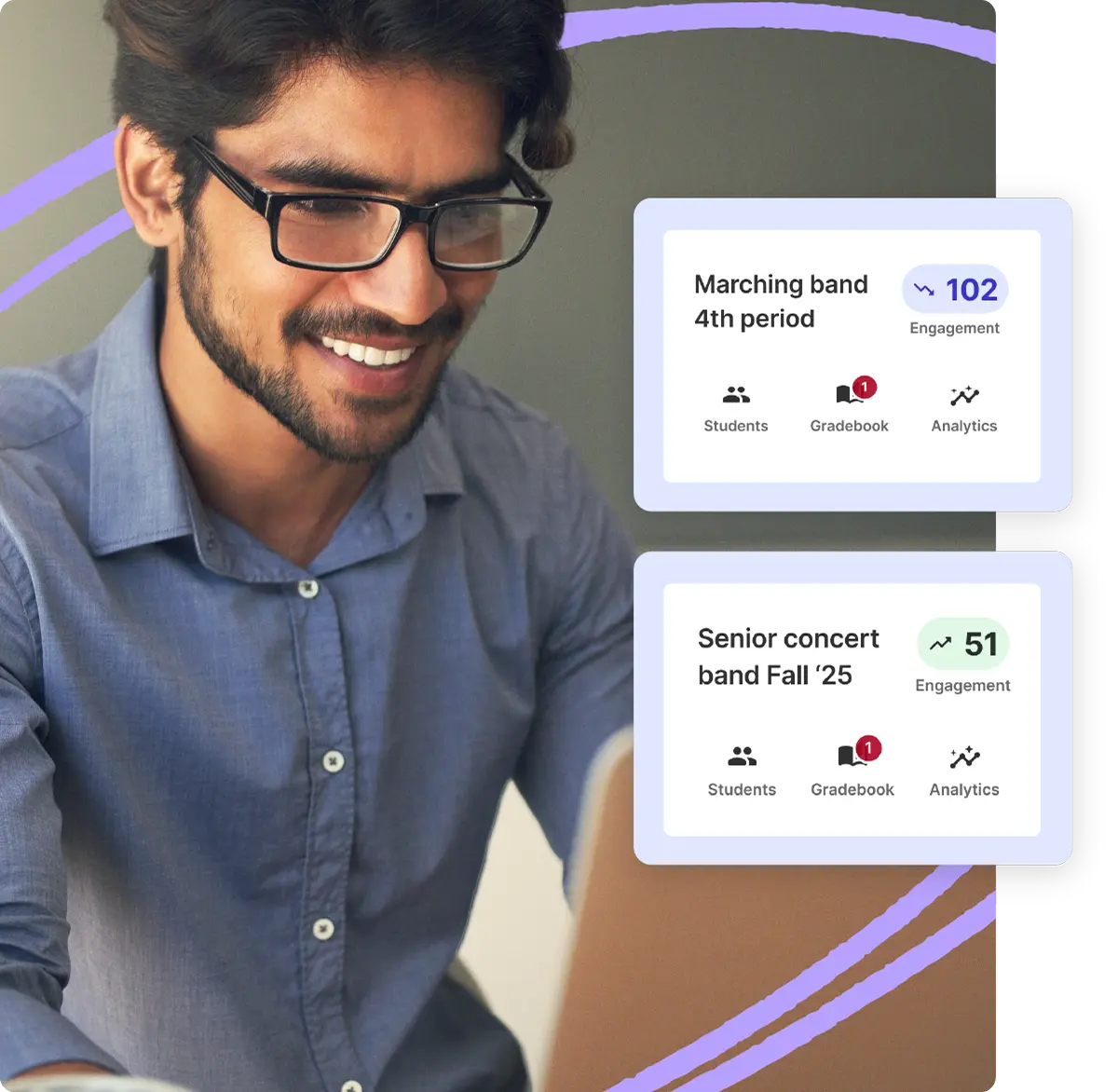 Students playing violins in classroom setting